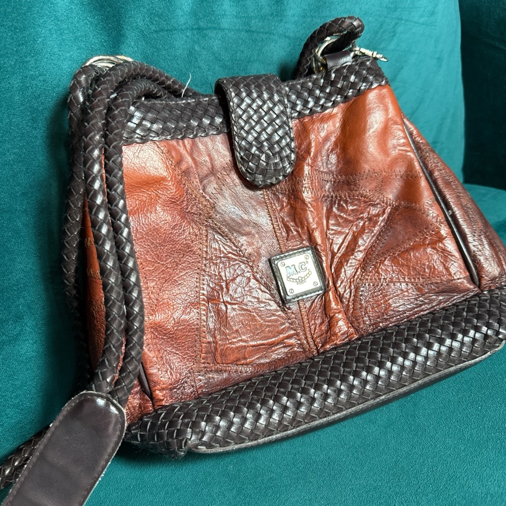 Brown and Dark Brown Leather Shoulder Bag